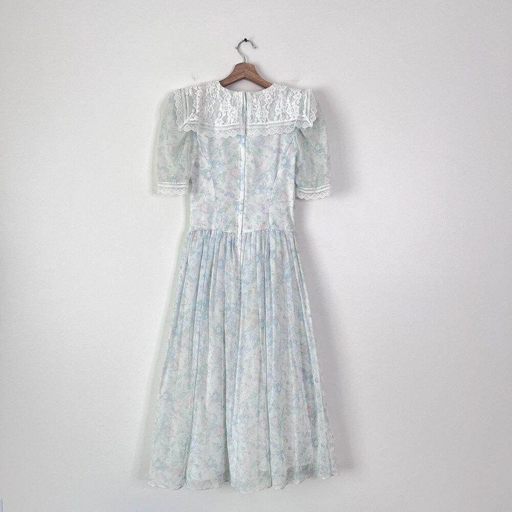 Vintage 80s Gunne Sax Jessica McClintock Pastel Floral Prairie Cottagecore Dress - Picture 8 of 14